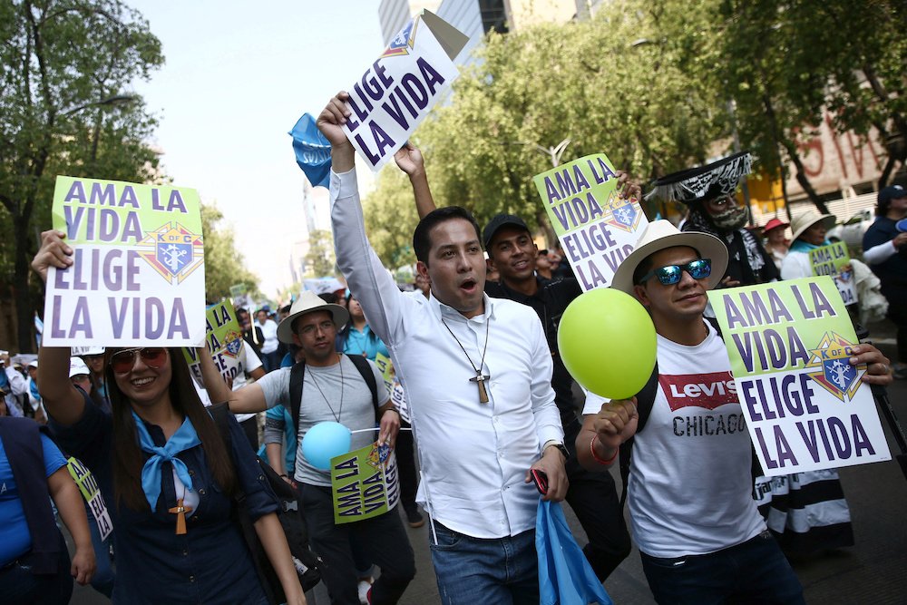 Activists participate in an anti-abortion march in Mexico City May 18