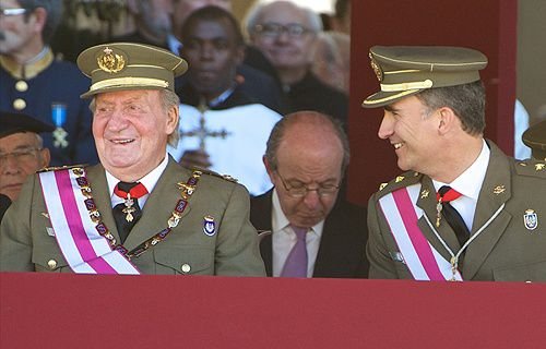 King Juan Carlos of Spain (L) and Prince Felipe celebrate the bicentenary of San Hermenegildo Order