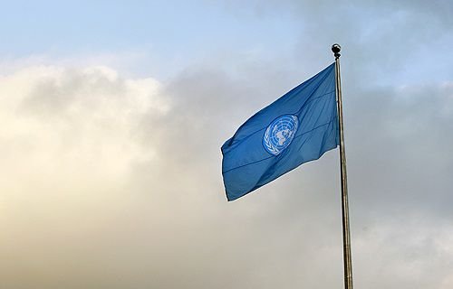 The United Nations flag flies outside UN Headquarters