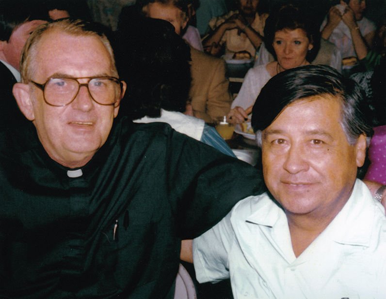 Msgr. Sean Flanagan with Cesar Chavez. (Courtesy Photo)