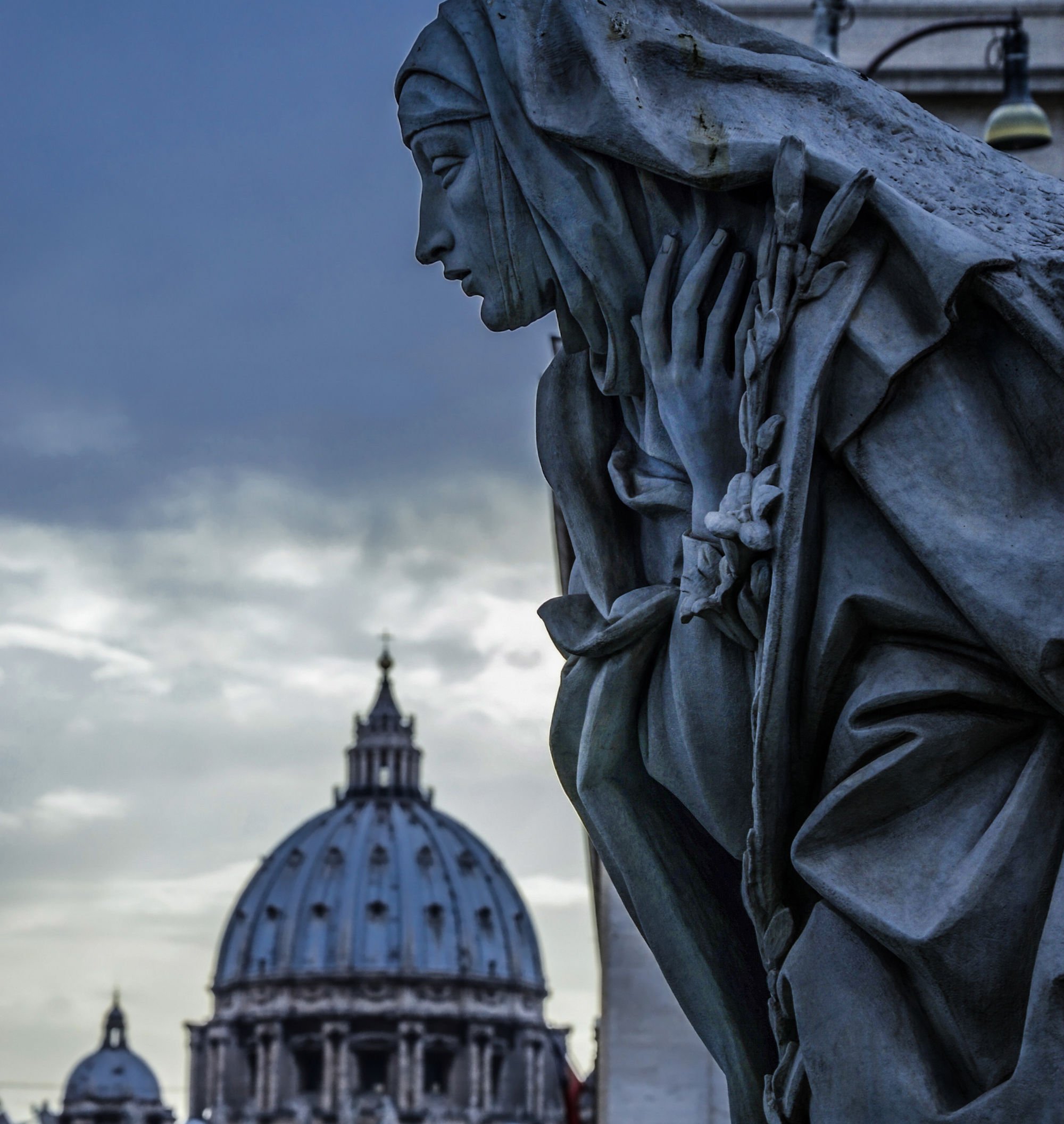 Dome of Saint Peter’s and Saint Catherine Monument in Rome.