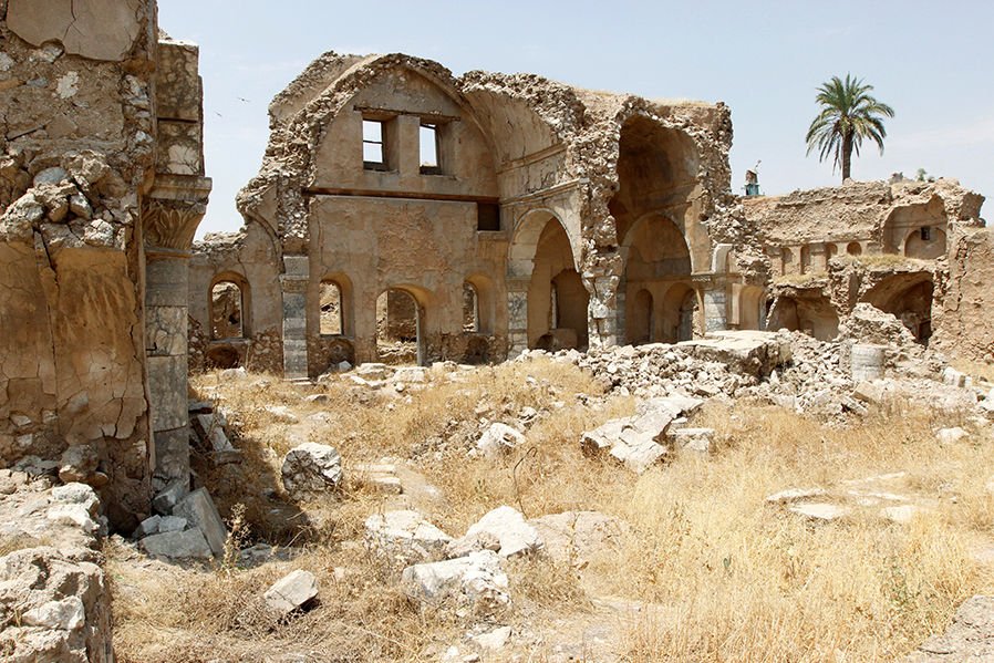 The ruins of the Chaldean Catholic cathedral are seen Aug. 3 in Kirkuk
