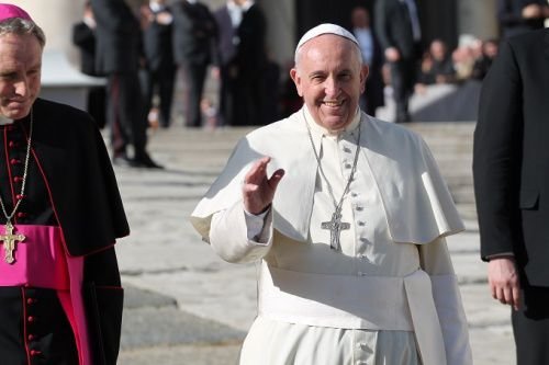 Pope Francis greets pilgrims during his general audience on Nov. 29