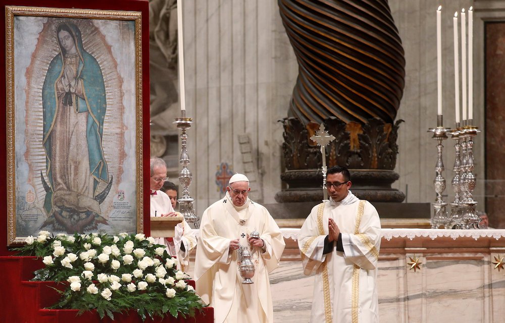 Pope Francis celebrates Mass Dec. 12 marking the feast of Our Lady of Guadalupe in St. Peter's Basilica at the Vatican. (CNS photo/Max Rossi