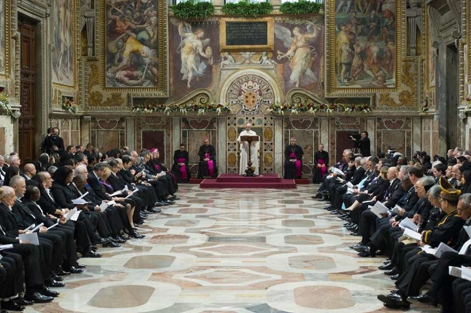 Pope Francis addresses members of the Diplomatic Corp Jan. 8