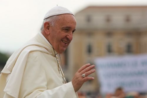 Pope Francis greets pilgrims during his general audience June 24