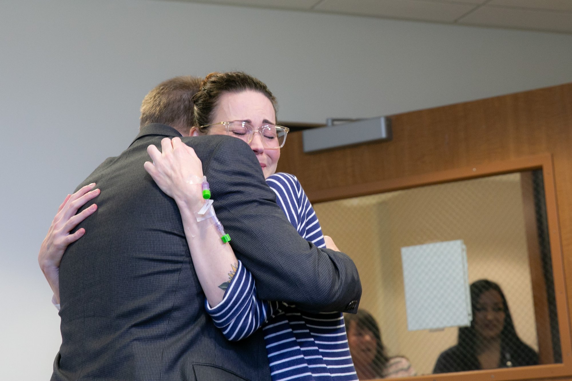 Liver donation recipient Breana Shaw is overcome as she meets her donor