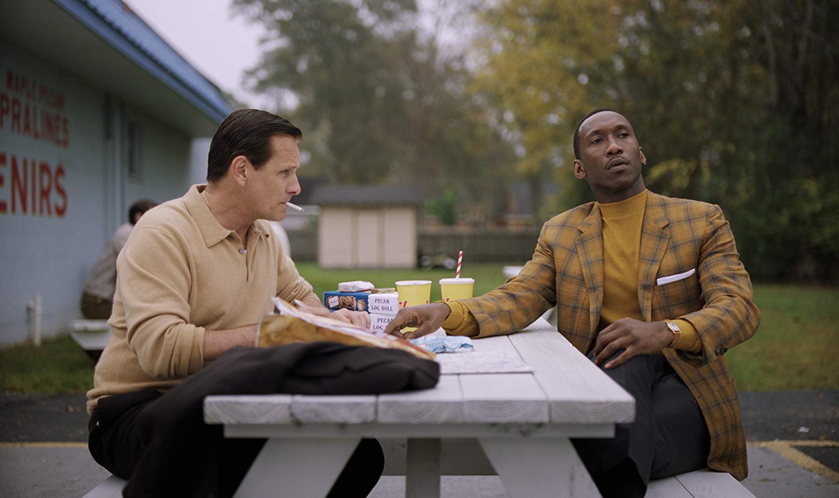 Viggo Mortensen and Mahershala Ali in Green Book (2018) © 2018 Universal Pictures.