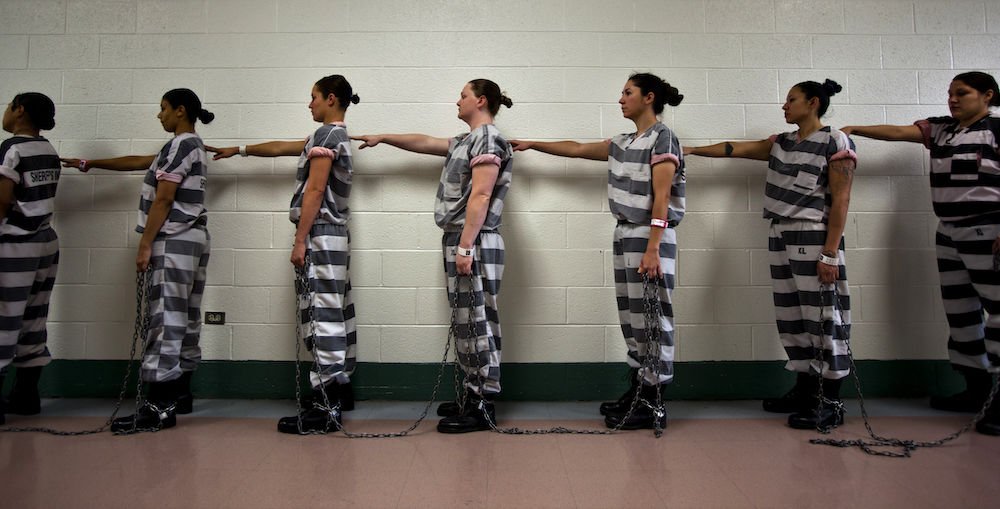 An all-female chain gang is seen at the Estrella Jail in Phoenix