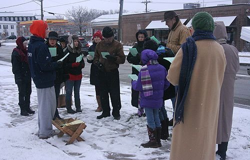 Pro-life supporters sing carols outside an abortion clinic