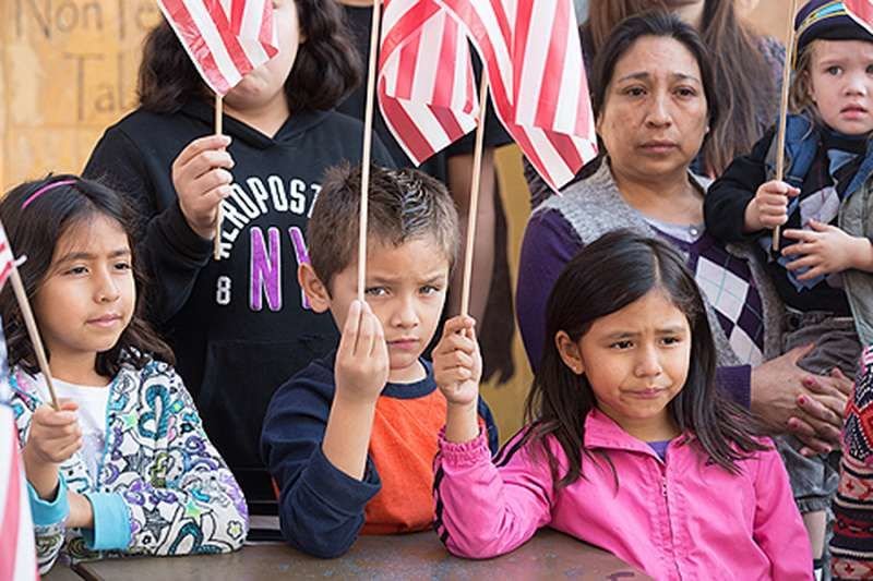 Crowds attend a town hall meeting on immigration in Los Angeles