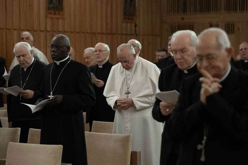 Pope Francis and members of the Roman curia engage in spiritual exercises in Ariccia
