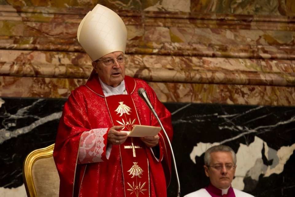 Cardinal Angelo Sodano speaks at the funeral Mass for the former archbishop of Boston