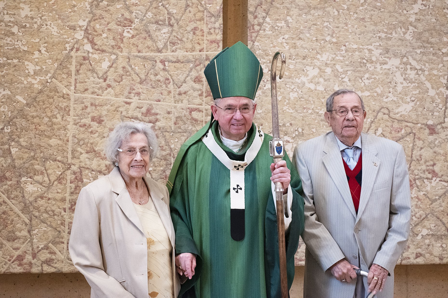 Archbishop Gomez poses with Carlos and Madeline Rodriguez