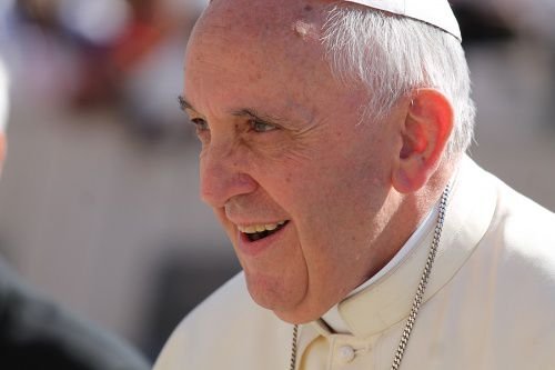 Pope Francis greets pilgrims during the Wednesday general audience in St. Peter's Square on September 3