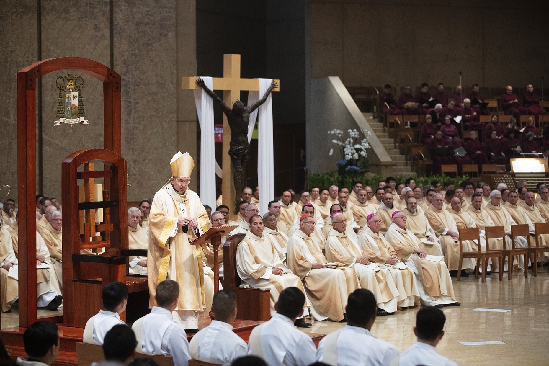 Archbishop Gomez speaks to the six new priests ordained Saturday