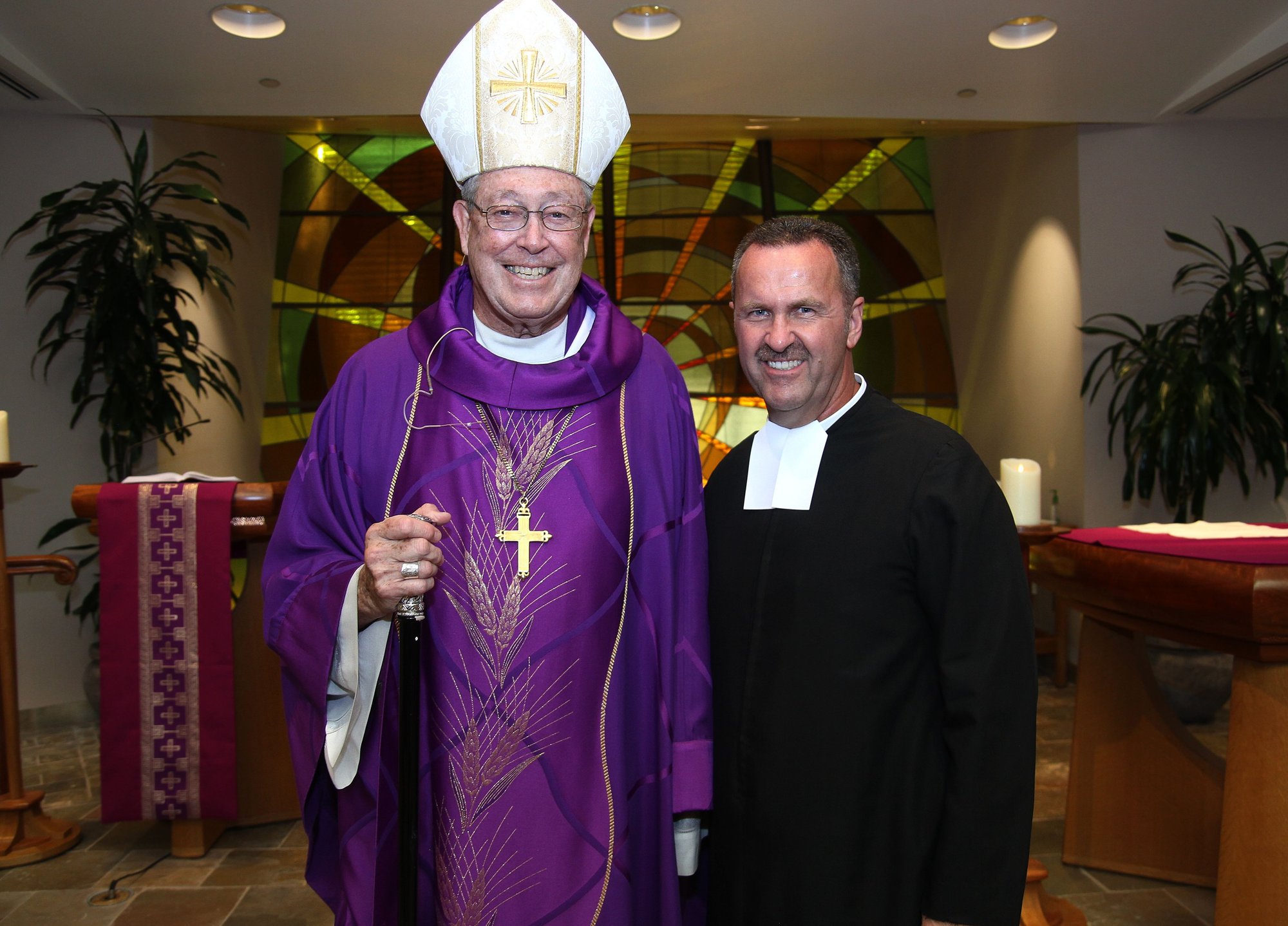 Bishop Edward Wm. Clark (left) is pictured with Cathedral High Principal Brother John Montgomery