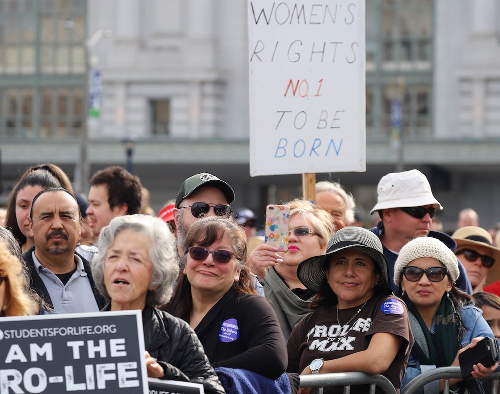 Pro-life supporters gather at Civic Center Plaza in San Francisco for the 15th Annual Walk for Life West Coast Jan. 26
