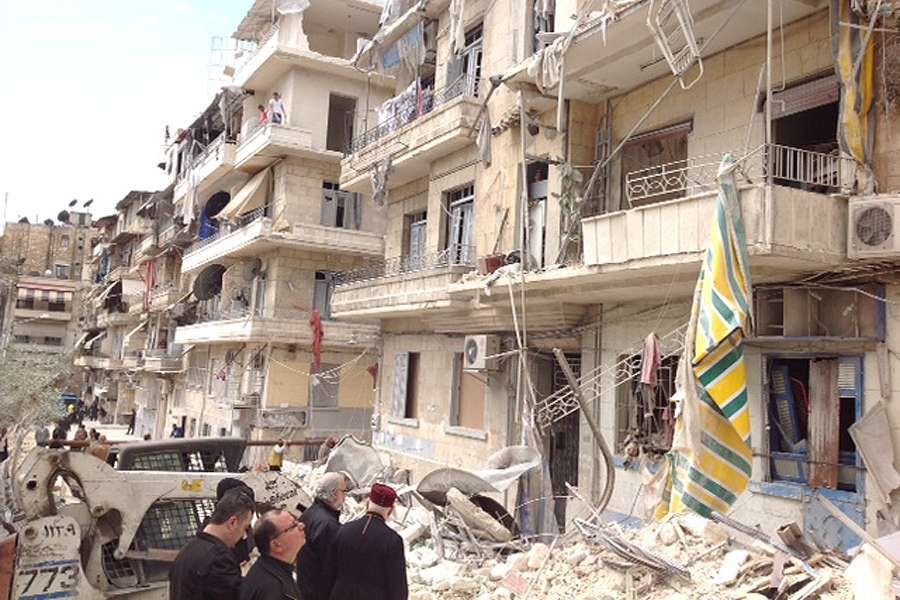 The scene of a May 2015 attack on Christians in Aleppo. Credit: Melkite Archdiocese of Aleppo.
