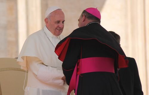 Pope Francis greets bishops during his general audience on Sept. 25