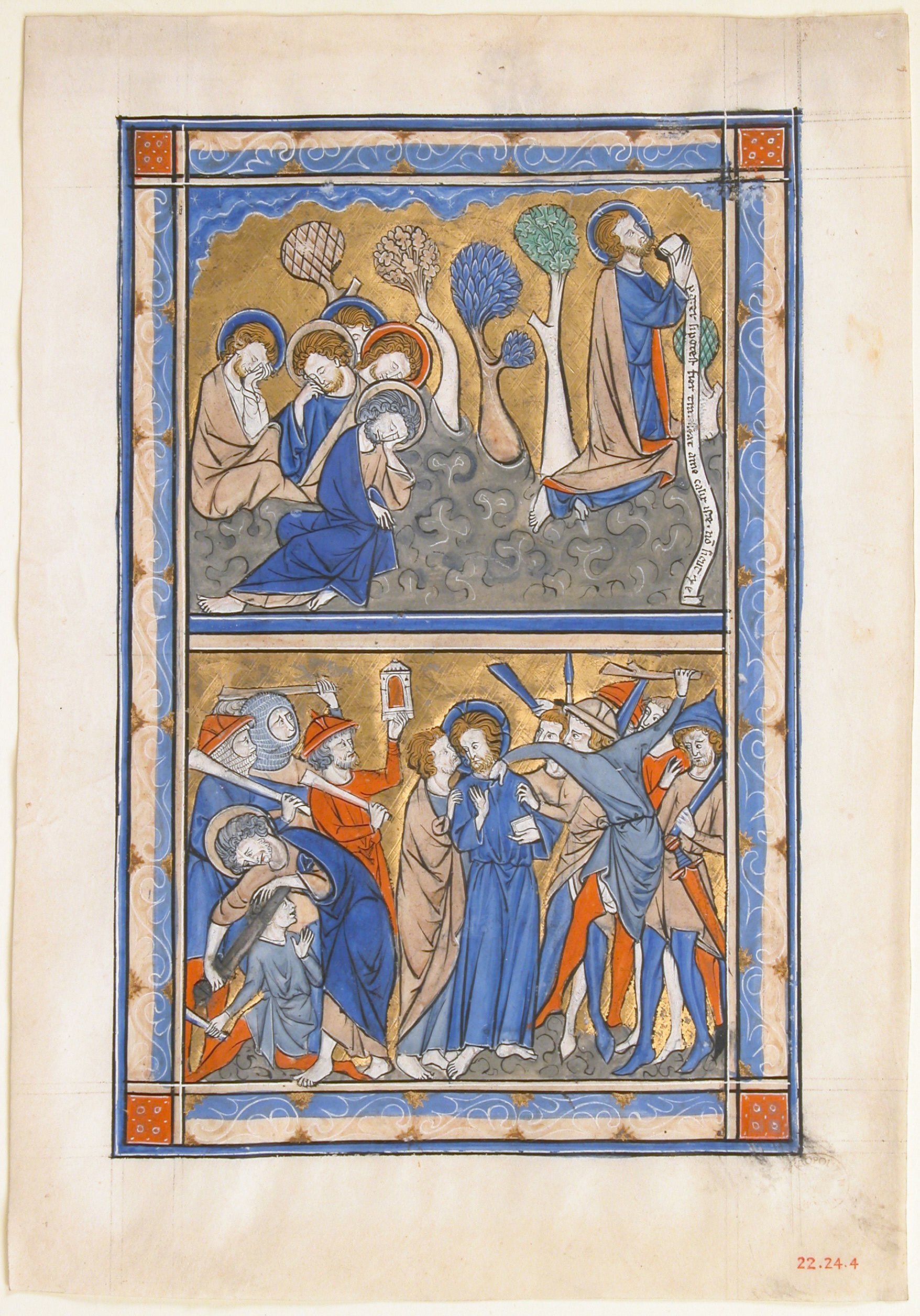 Manuscript Leaf with the Agony in the Garden and Betrayal of Christ