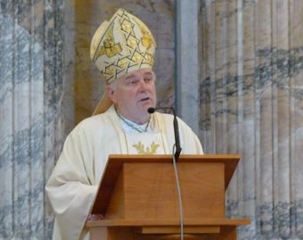 Archbishop Thomas Wenski of Miami gives the homily during Mass with his brother bishops at St. Paul Outside-the-Walls