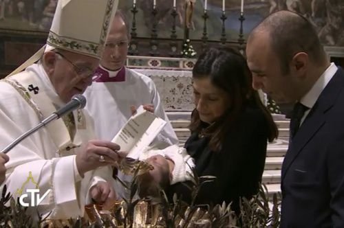 Pope Francis baptizes 26 infants in the Sistine Chapel Jan. 10