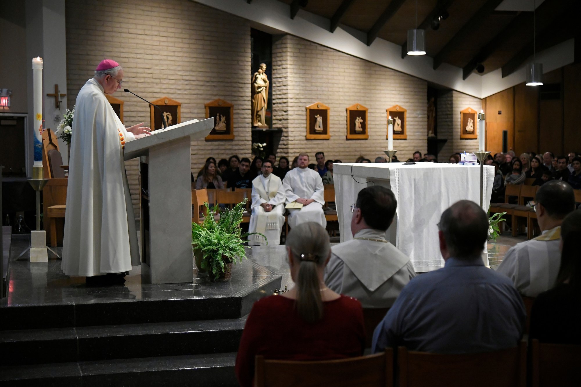 Archbishop Gomez speaks during a Prayer Vigil Service at Saint Paschal Baylon Church on November 8