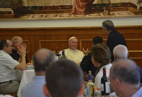 Pope Francis has dinner with Jesuits on the feast of St. Ignatius of Loyola July 31