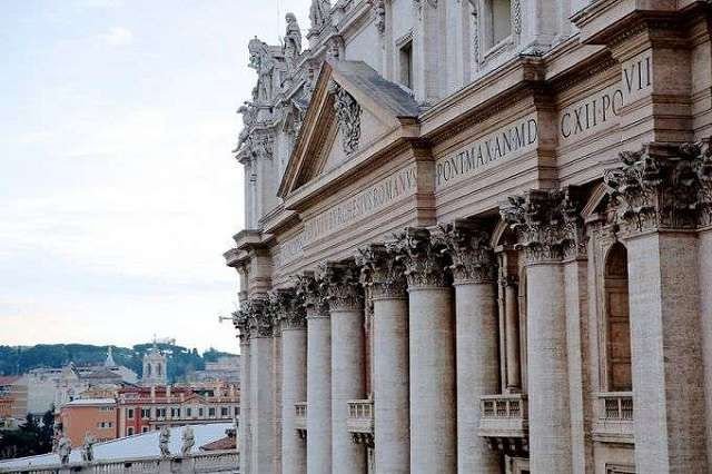 A view of the facade of St. Peter's Basilica from the Vatican's Apostolic Palace. (Credit: Lauren Cater/C)NA