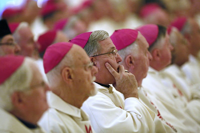 U.S. bishops are seen before celebrating Mass at the Basilica of the National Shrine of the Assumption of the Blessed Virgin Mary Nov. 16 during the 2015 fall general assembly of the U.S. Conference of Catholic Bishops in Baltimore. (CNS photo/Bob Roller)