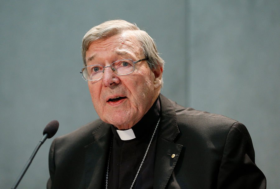 Australian Cardinal George Pell delivers a statement in the Vatican press office June 29. Speaking after Australian authorities filed sexual abuse charges against him