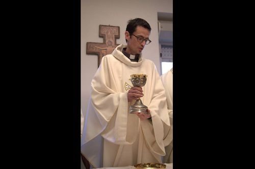 Fr. Salvatore Mellone says Mass on the day of his priestly ordination