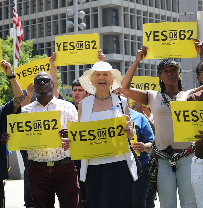 Activists gather at Grand Park in Downtown L.A. on July 14 to kick off the Yes on 62 campaign. The measure will be on the ballot in November to eliminate the death penality in California. (photo/Victor Aleman)