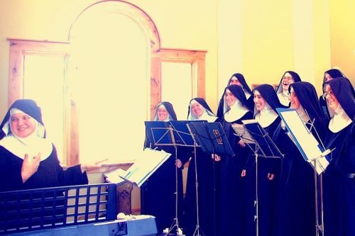 Recording Adoration at Ephesus in the St. John's Chapel. Credit: Benedictines of Mary