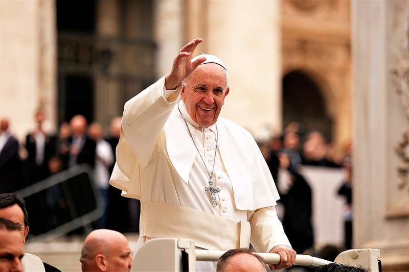 Pope Francis greets pilgrims at the Wednesday general audience in St. Peter's Square on March 22