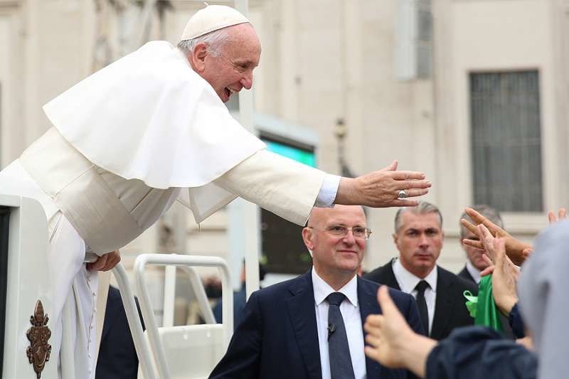 Pope Francis greets the pilgrims at the general audience in St. Peter's Square on Oct. 28