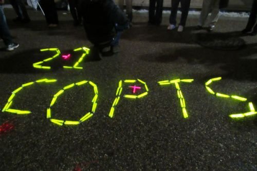 Prayer vigil outside the White House remembers 21 murdered Coptic Christians in Libya. Credit: Matt Hadro / CNA.