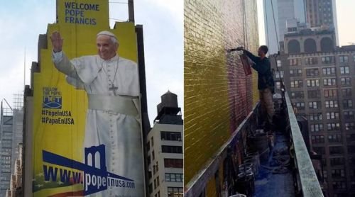 A giant mural of Pope Francis in New York City. Credit: Van Hecht-Nielsen