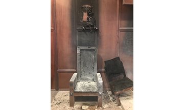 The charred remains of the cathedra