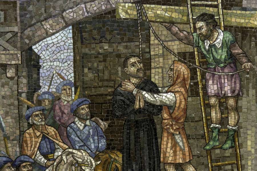 Detail from a mosaic of the martyrdom of St. John Ogilvie in St. Aloysius parish in Glasgow. Credit: Lawrence OP via Flickr (CC BY-NC-ND 2.0).