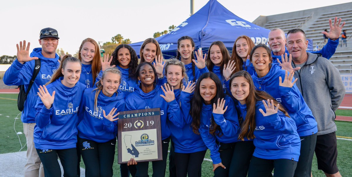 Santa Margarita girls' track team celebrates their fifth straight win. (PHOTO COURTESY SMCHS EAGLES TWITTER)