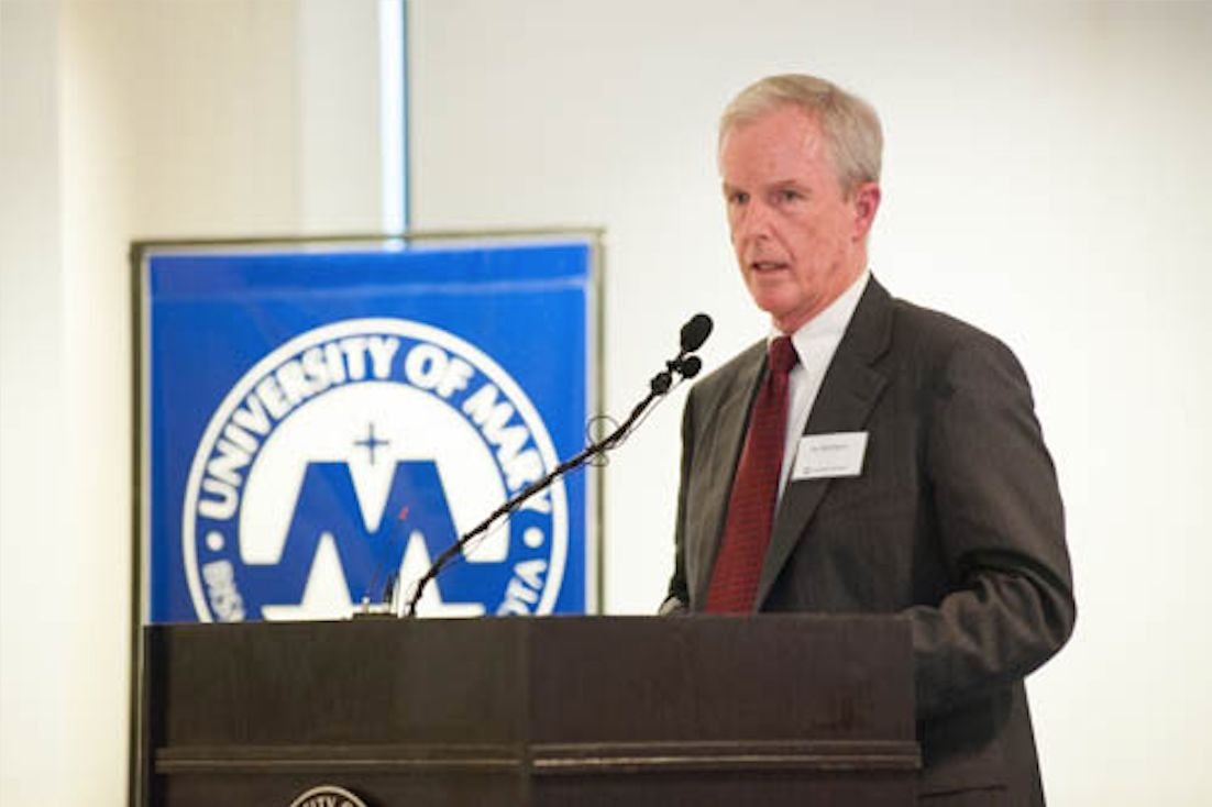 Dr. Don Briel giving the keynote address at "Twenty Years of Catholic Studies: A Conference in Honor of Dr. Don J. Briel" on the campus of the University of Mary. PHOTO COURTESY OF UNIVERSITY OF MARY