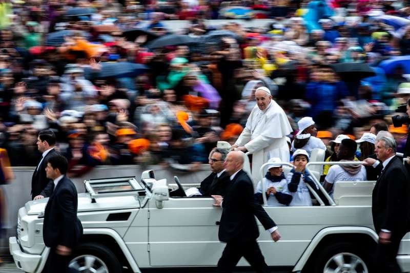 Pope Francis rides through St. Peter's Square May 15
