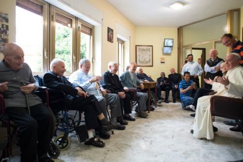 Pope Francis visits the elderly priest-residents of Casa San Gaetano in Rome