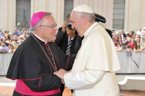 Pope Francis with Archbishop Charles Chaput at the Wednesday general audience in St. Peter's Square on June 24