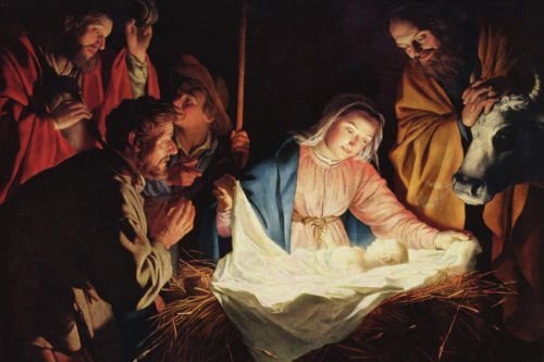 Nativity. Artist: Gerard van Honthorst. Public Domain.