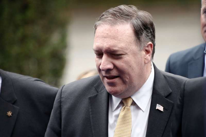 Secretary of State Mike Pompeo arrives for a dinner of NATO members in Belgium on Jul. 11