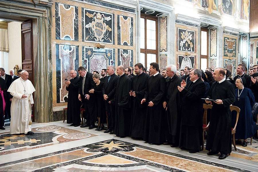 Pope Francis meets with the community of the Ukrainian Pontifical College of Saint Josaphat at the Vatican