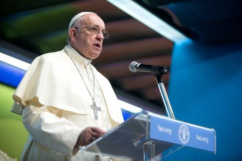 Pope Francis addresses the United Nations' Food and Agriculture Organization (FAO) at their headquarters in Rome on Nov. 20